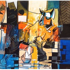 Ashkal, 18 x 18 Inch, Acrylic on Canvas, Figurative Painting, AC-ASH-342